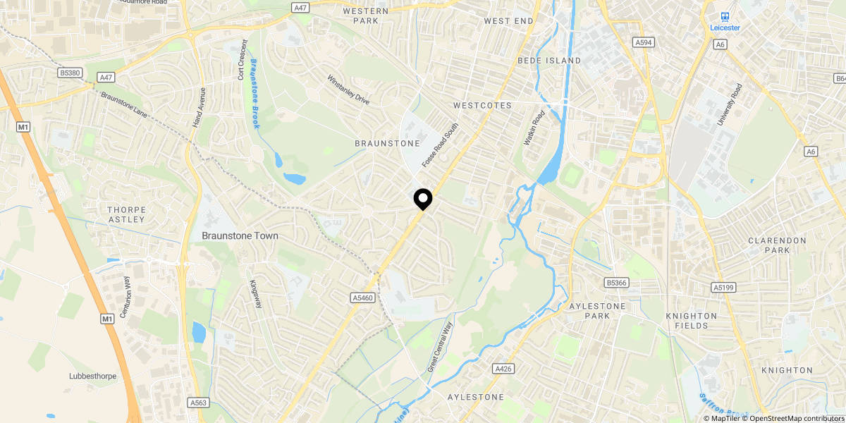 Approximate location of Narborough Road, Rowley Fields, LE3