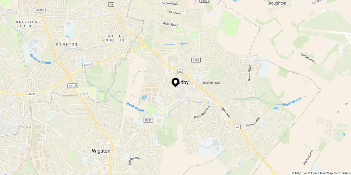 Approximate location of Bruins Walk, Oadby