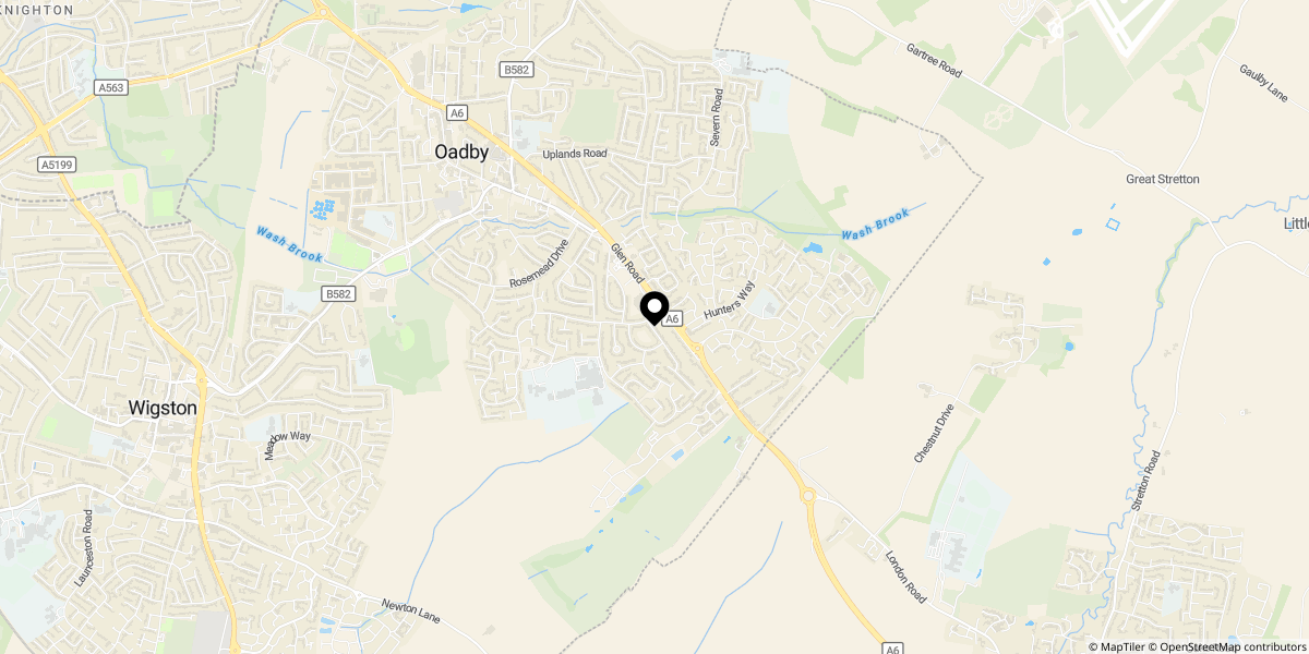 Approximate location of Ash Tree Road, Oadby