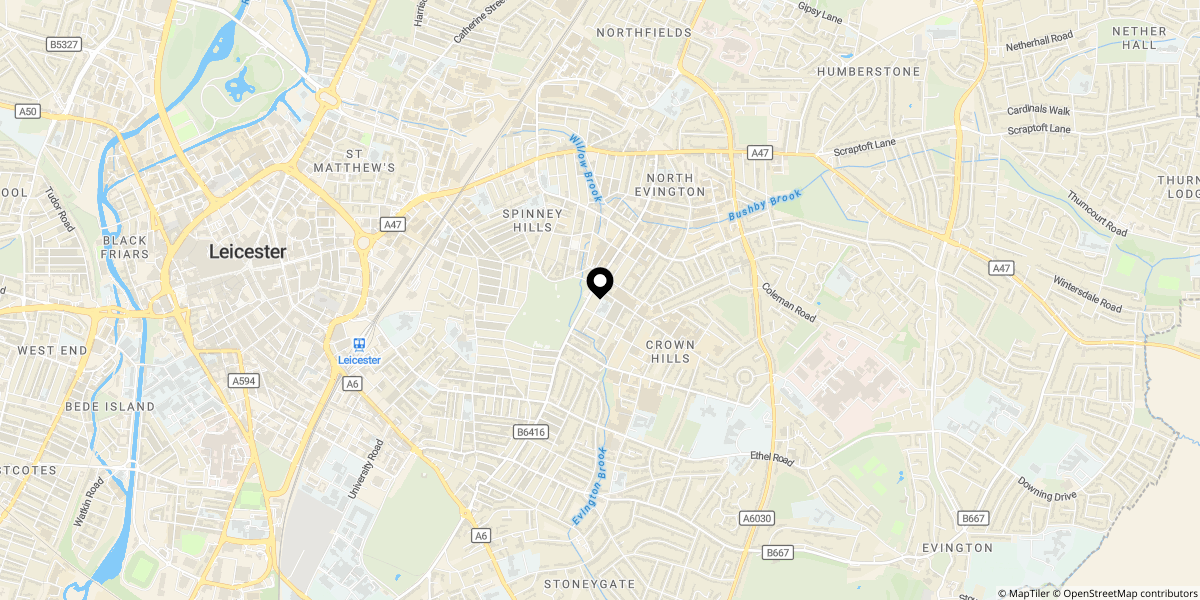 Approximate location of Moat Road, Spinney Hills, LE5